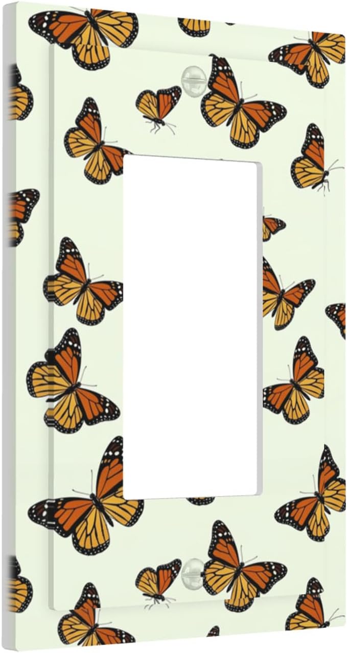 Monarch Butterfly Single Rocker Switch Cover - 1-Gang Standard US Size Butterfly Migration Light Switch Covers, Vibrant Orange Whimsical Garden for Girls Room