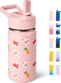Fijinhom 12 oz Kids Water Bottle, Toddler Water Bottle with Straw, Boys&Girls Bottle for School, 304 Stainless Steel Vacuum Insulated Bottle for Kids, BPA-Free, Leak-Proof, Rabbit