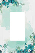 Decorative Outlet Covers Blue Green Flowers Light Green Watercolor Patterns 1 Gang Single Rocker Light Switch Cover Plate Wall Plates GFCI Faceplate for Bedroom Home Decor