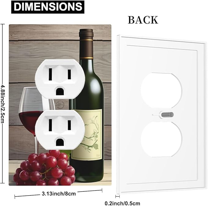 Rustic Wine & Grape Vineyard Scene Duplex Wall Plate - 1-Gang Standard US Size Wine Lover's Home Outlet Covers for Kitchen Decor