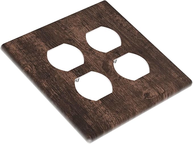Brown Dark Wood Plank Rustic Vintage Print Outlet Covers 2 Gang Double Duplex Decorative Light Switch Covers Electrical Wallplates Socket Faceplate for Farmhouse Home Decor