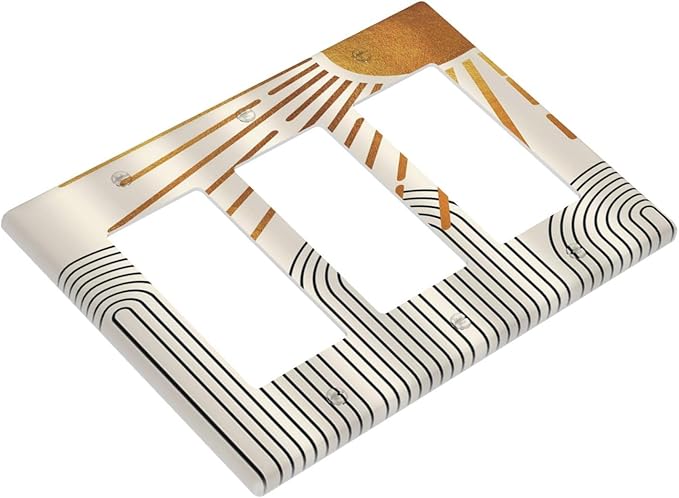 Mid Century Beige Boho Abstract Sun Vintage Arch 3 Gang Rocker Light Switch Covers Decorative Triple Outlet Wall Plate Cover Faceplate Decorative Switchplate GFCI for Country Bathroom Bedroom Decor