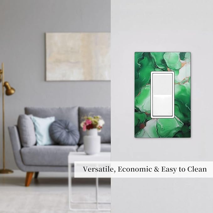 Decorative Outlet Covers Abstract Luxury Emeralds Green Gold MarbleTextures 1 Gang Single Decora GFCI Device Light Switch Covers Plate 1 Rocker Wall Plate Jumbo Face Plate