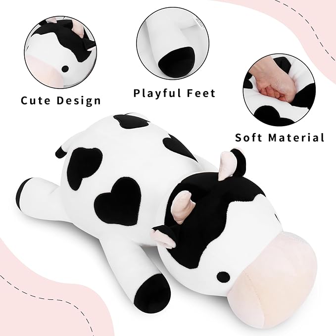 IdeaMeme Cow Weighted Plush, 24" 4.2 lbs Weighted Stuffed Animals, Cute Cow Plush Toy Pillow Gifts for Kids and Adults