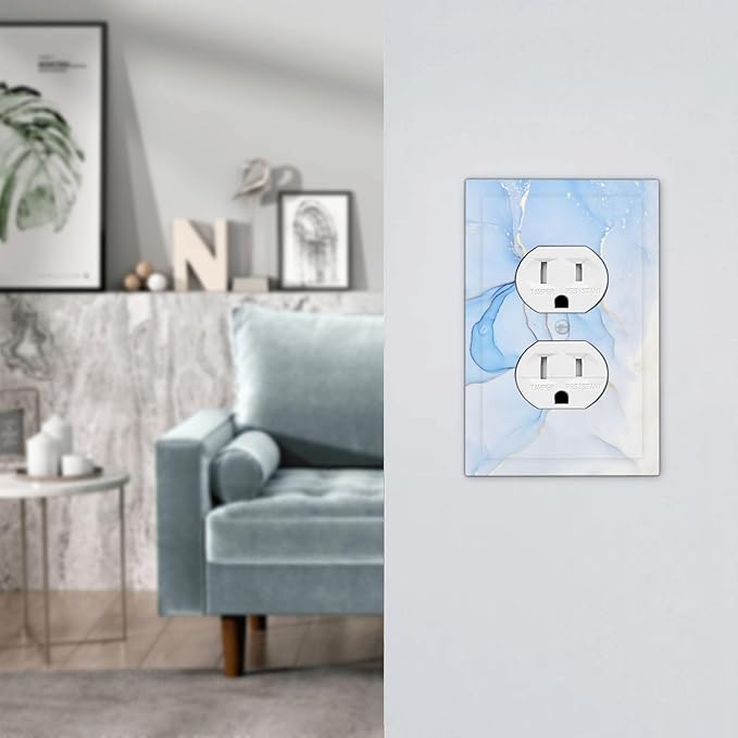 Modern Art Blue Gold Marble Abstract Luxury Print Outlet Covers 1 Gang Duplex Light Switch Cover Decorative Switch Plates Electrical Receptacle Faceplate Wall Plate for Bathroom Living Room Decor