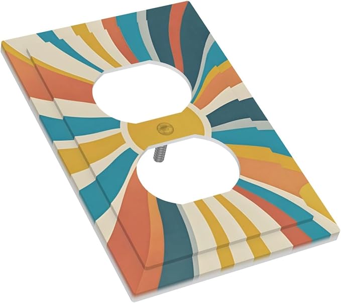 Decorative Outlet Covers with Retro Mid-Century Modern Sunburst Motif Design 1 Gang Duplex Light Switch Cover Plate Unique Wall Plates Switchplate Cover for Abstract Teal/Yellow/Orange Wall
