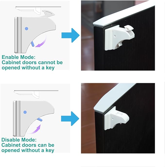 Magnetic Drawer Locks for Baby Proofing, Child Safety Magnet Cabinet Lock, Safety First Adhesive Magnetic Locks for Cupboard and Pantry Door (4Locks + 1Key)