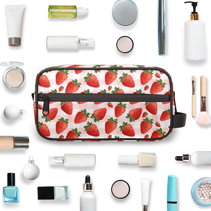 Kids Toiletry Bag for Girls - Strawberry Travel Toiletry Bag Hanging Dopp Kit Cosmetic Bag Makeup Bag Shower Shaving Bag for Toiletries Accessories