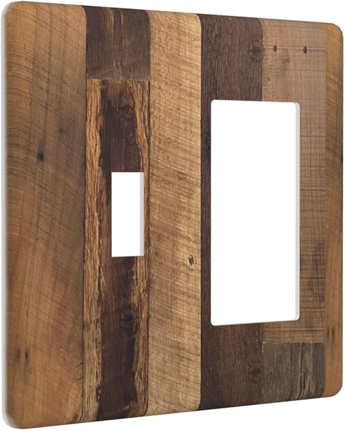 Outlet Covers Natural Wood Brown Wooden Planks 1 Toggle 1 Rocker Combination Decorative Wall Plate Electrical Switch Plates Light Switch Cover Plate For Farmhouse Cabin Decor