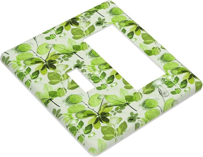 Green Leaves Spring Plant Floral Outlet Covers 1 Toggle 1 Rocker Combination Decorative Wall Plate Electrical Switch Plates Light Switch Cover Plate for Bed Room Living Room Decor