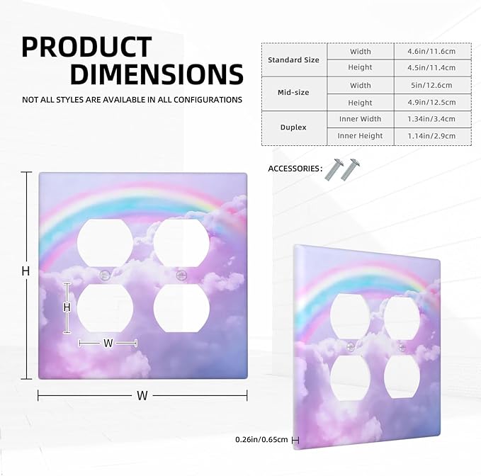 Outlet Covers Rainbow Sky with Clouds 2 Gang Decorative Light Switch Cover Double Duplex Wall Plates Switch Plates Electrical Socket Covers for Bathroom Home Decor