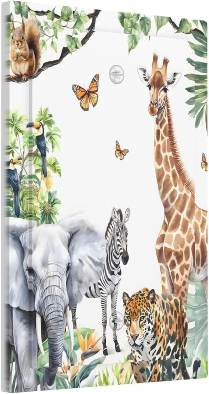 Elephant Giraffe Jungle Animals Leopard Zoo Light Switch Cover Plate 1 Gang No Device Blank Electrical Wall Plates Faceplate Decorative Switch Plate Covers for Kids Room Nursery Decor
