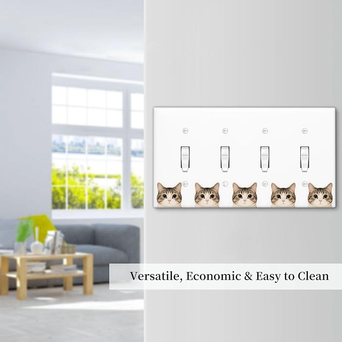 Cat Quad Toggle Wall Plate Decorative 4 Gang Light Switch Covers Electrical Switchplate Home Decorate Faceplat for Bathroom Bedroom Kitchen Room 4.5 x 8 Inch