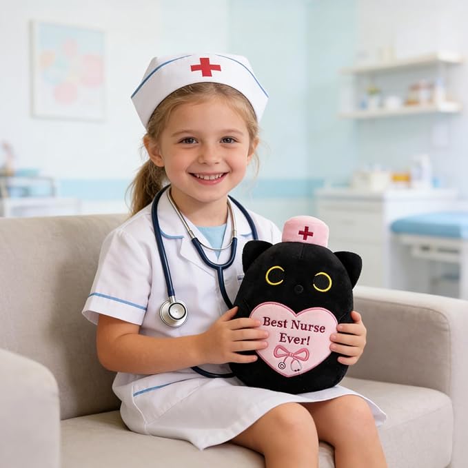 RN Black Cat Plush, 8" Cat Stuffed Animal with Pink Cap and Best Nurse Ever, Student Nursing Graduation Gifts Nurse Appreciation Gifts for Women, Appreciation Week Gift