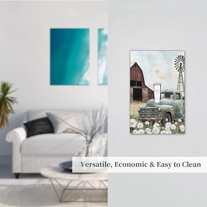 Retro Trucks Old Barn Windmill Teal Car Rustic Decorative Light Switch Cover 1 Gang Single Toggle Device Electrical Faceplate Switchplates Decorator Outlet Wall Plate for Farmhouse Home Decor