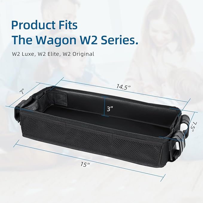 Stroller Snack Tray Compatible with Wonderfold Wagon - Upgraded with Extra Thick Base, Waterproof Faux Leather Sides & Side Mesh Pockets for Added Durability (W2 Series Thickened)