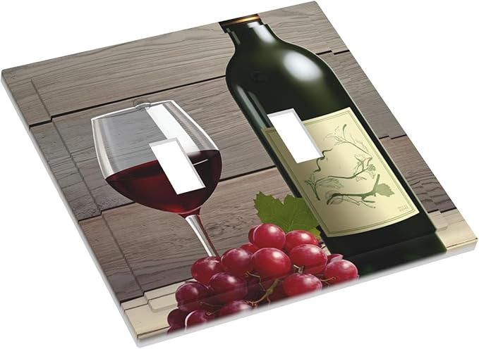 Rustic Wine & Grape Vineyard Scene Double Toggle Switch Cover - 2-Gang Standard US Size Wine Lover's Home Light Switch Covers for Kitchen Decor