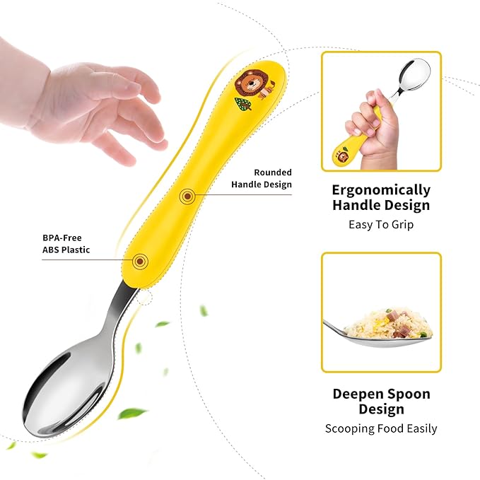 Lehoo Castle 6 Pieces Toddler Utensils, Kids Silverware for 2 3 4 Years Old, Stainless Steel Knife Fork and Spoon Set with Plastic Handle, Safe Toddler Cutlery (Green)
