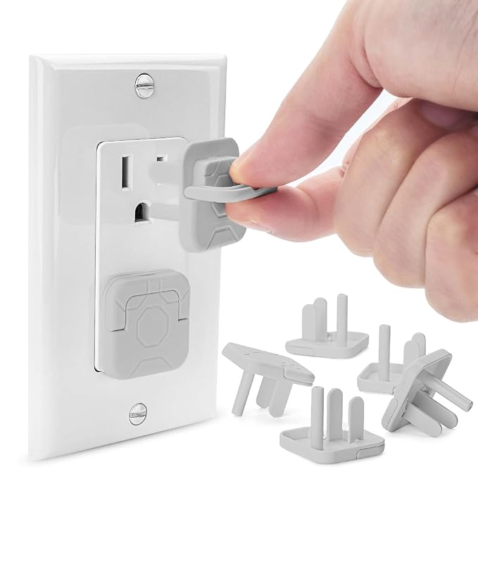 Bates- Electrical Outlet Covers Baby Proofing, 10 Pack, Gray, ABS Plastic, 3-Prong Safety Plug Covers with Hidden U-Ring Design, Childproof Electrical Outlet Protectors for Home & Office