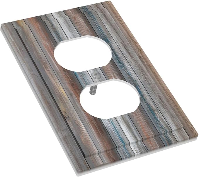 Outlet Covers Vintage Blue Grey Wood Plank 1 Gang Duplex Light Switch Cover Plate Rustic Country Decorative Wall Plates Electrical Switchplate Receptacle Cover for Farmhouse Home Decor