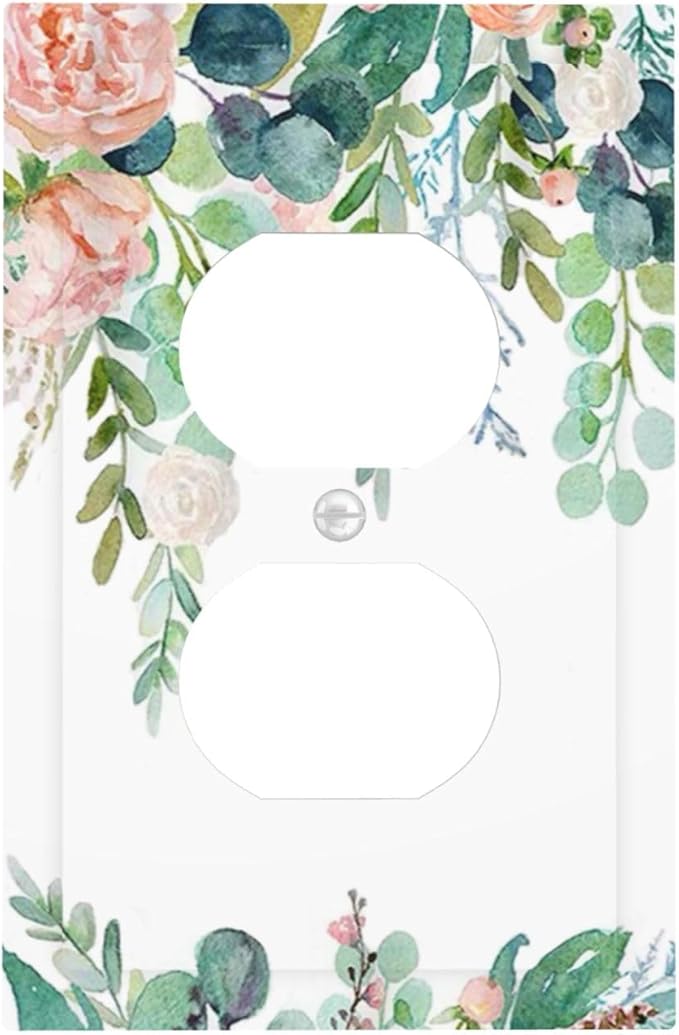 Green Eucalyptus Leaves Floral Watercolor Flower Outlet Covers 1 Gang Duplex Light Switch Cover Decorative Switch Plates Electrical Receptacle Faceplate Wall Plate for Bed Room Living Room Decor