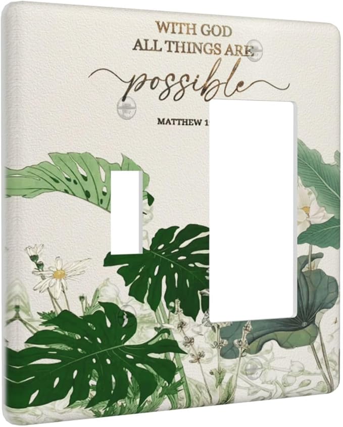 Decorative Outlet Covers Boho Green Monstera Leaf Inspirational Quotes 2 Gang Light Switch Cover Plate Single Toggle 1 Rocker Wall Plates for Electrical Switch Plate Covers for Home Decor