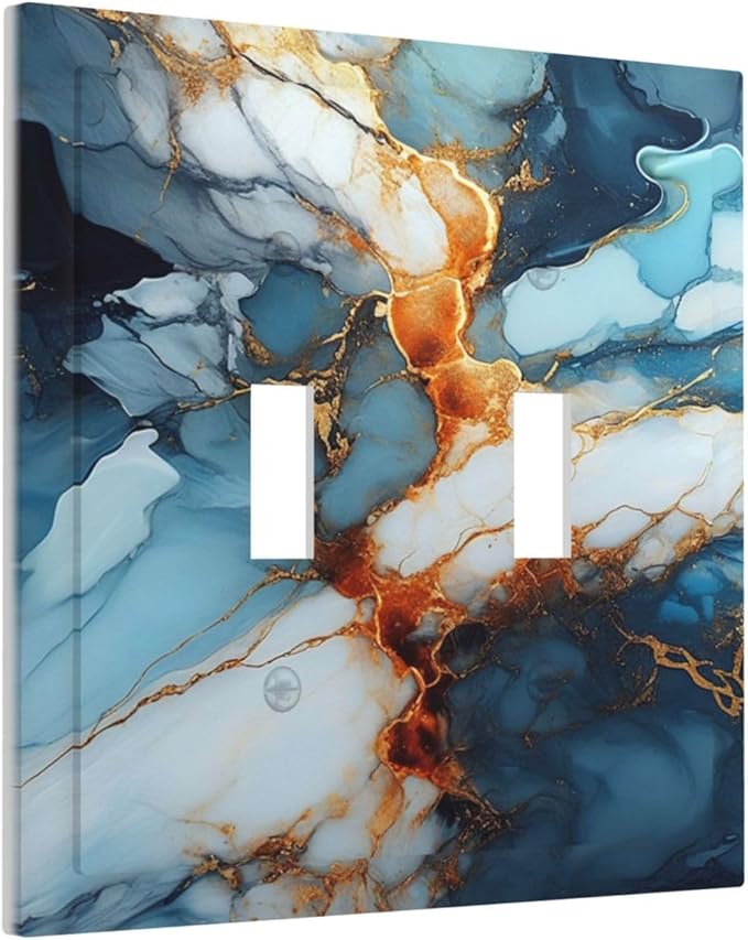 Light Switch Cover Plate Golden Abstract Luxury Marble 2 Gang Double Toggle Decorative Switch Plates Wall Plates Electrical Faceplate for Livingroom Bathroom Decor