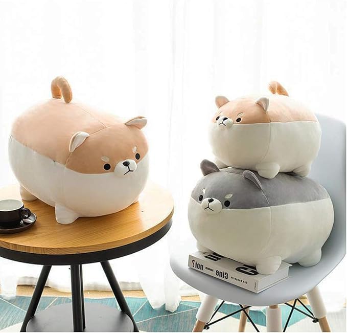 EHOTONG Shiba Inu Dog Plush Pillow, Corgi Stuffed Animal Plush Toy Hug Pillow Gifts for Girl Boy (Gray, 15.7in)