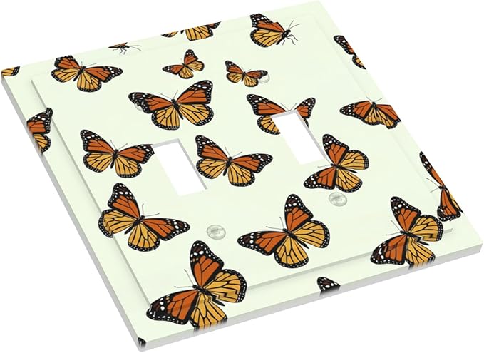 Monarch Butterfly Double Toggle Switch Cover - 2-Gang Standard US Size Butterfly Migration Light Switch Covers, Vibrant Orange Whimsical Garden for Girls Room