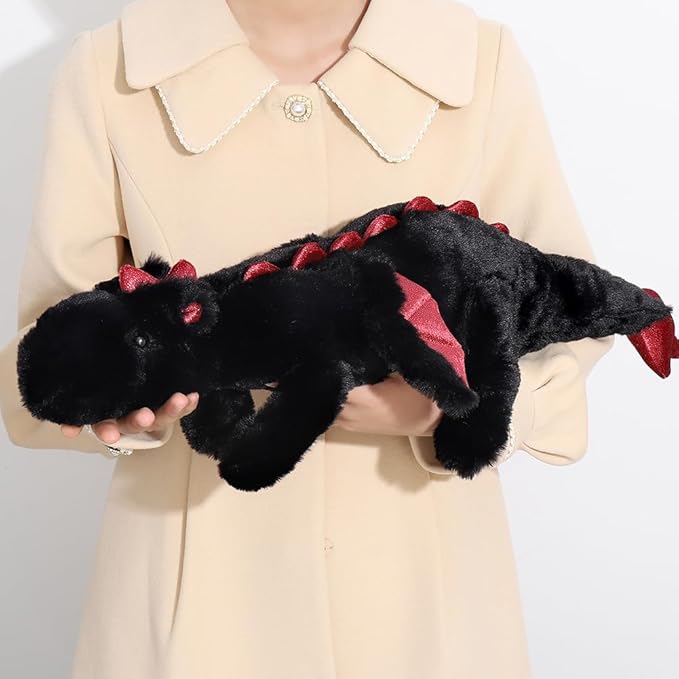 27.5" 2Lbs Weighted Stuffed Animal, Soft and Sturdy Weighted Dragon Plush for Kids and Adults, Small Black Dragon Stuffed Animal