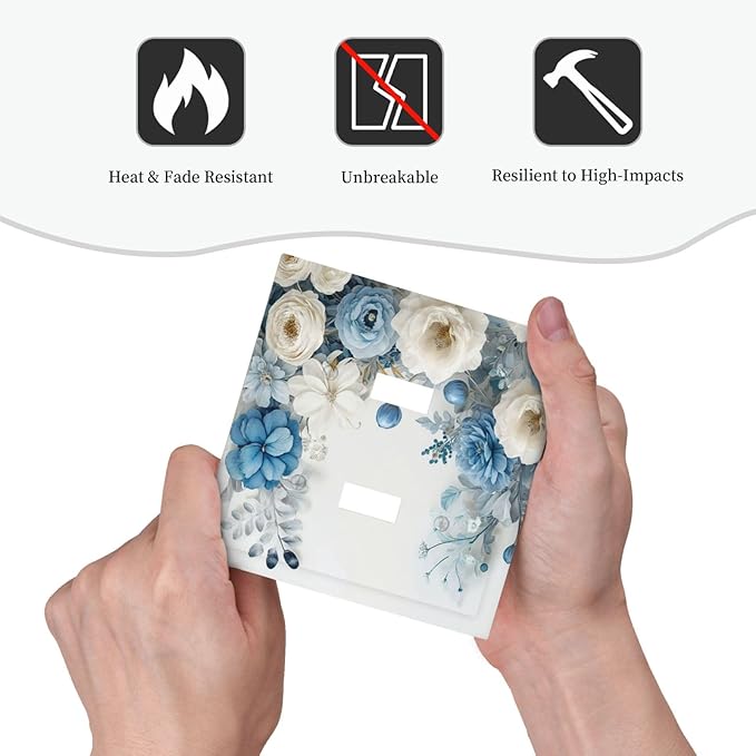 Decorative Light Switch Cover Plate Blue Rose White Flowers Rustic Floral 2 Gang Wall Plate Oversized Double Toggle Two Switch Wall Cover Plate Dual Device Electrical Face Plate