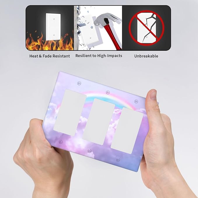 Rainbow in the Clouds Triple Rocker Wall Plates Pink Art Panel Light Switch Plate Covers Decorative Purple Cloud GFCI Lightswitch Faceplate Cute Dimmerfor Bedroom Kidroom Nursery Decor