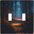 Decorative Art Light Switch Covers Enchanted Glowing Forest 2 Gang Double Toggle Wall Plate Decorative Switchcover Electrical Switchplate for Home Decor