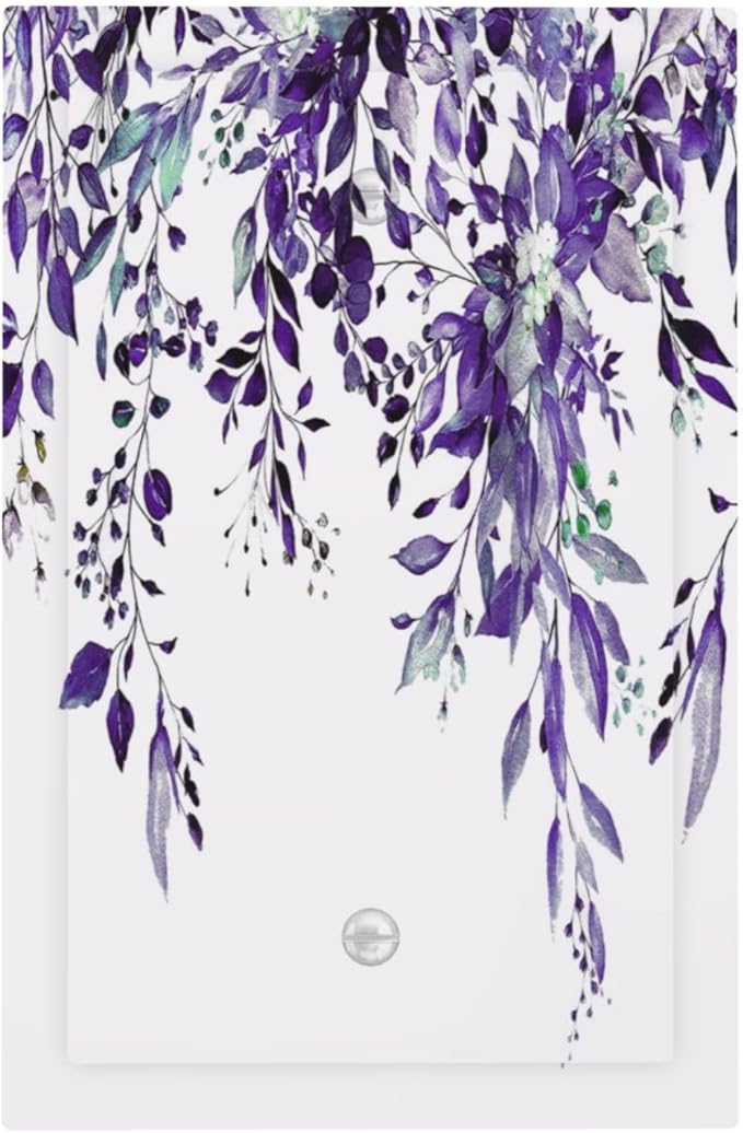Purple Eucalyptus Boho Olive Leaves Decorative 1 Gang Switch Plate Cover, 5" x 3", UV Cured Finish