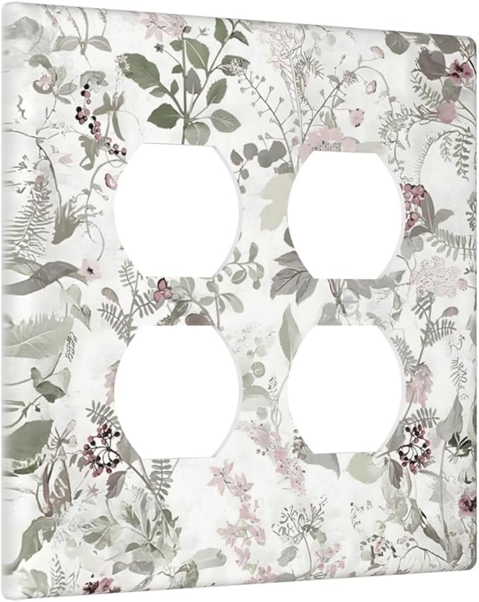 Boho Floral Leaf Vintage Watercolor Flower Outlet Covers 2 Gang Double Duplex Decorative Light Switch Covers Electrical Wallplates Socket Faceplate for Farmhouse Bedroom Decor