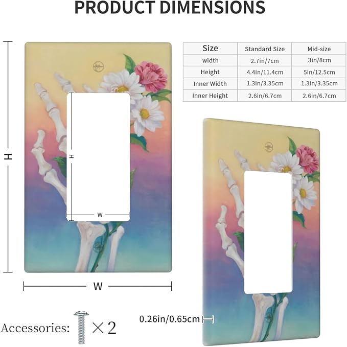 Skeleton Flower Single Rocker Wall Plate Decorative 1 Gang Light Switch Covers Electrical Switchplate Home Decorate Faceplat for Bathroom Bedroom Kitchen Room 4.5 x 2.76 Inch