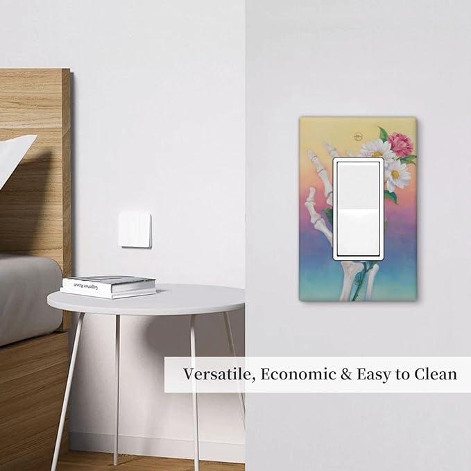 Skeleton Flower Single Rocker Wall Plate Decorative 1 Gang Light Switch Covers Electrical Switchplate Home Decorate Faceplat for Bathroom Bedroom Kitchen Room 4.5 x 2.76 Inch