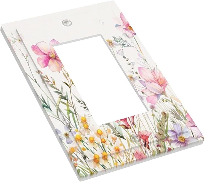 Pink Floral Wild Flowers Watercolor Plants Decorative Outlet Covers 1 Gang Single Rocker Light Switch Cover Plate Wall Plates GFCI Faceplate for Bedroom Living Room Decor