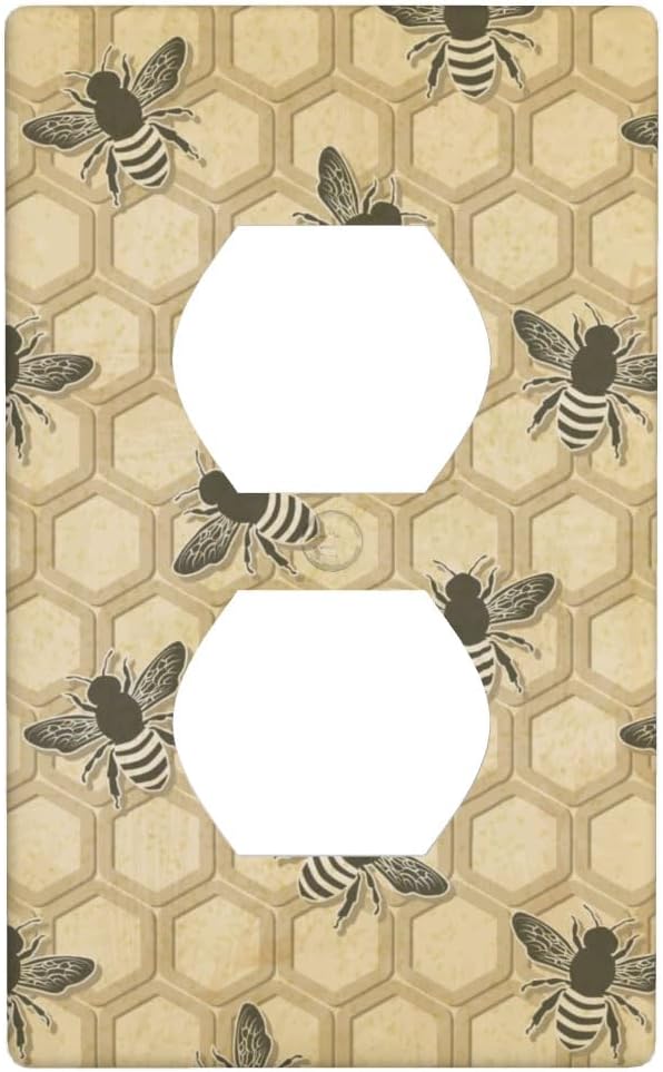 Honey Bee Honeycomb 1-Gang Duplex Wall Plate, Vintage Bee Pattern Outlet Cover Decorative Faceplate for Home, Kitchen, Office & Sunroom