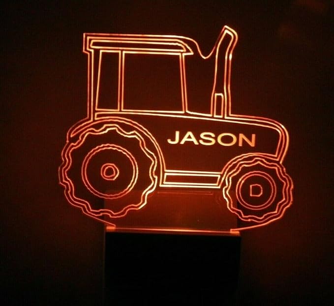 MIRROR MANIA Night Light Multi Color Personalized LED Plug-in, Ultra-Slim Touch Night Light Smart Dusk to Dawn Sensor, Kids Children's Bedroom Kitchen Bathroom Hallway Play Room Variations (Tractor)