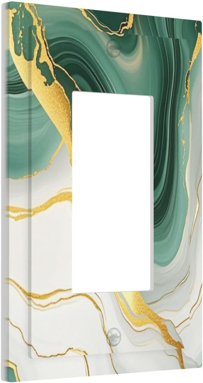 Decorative Outlet Covers Turquoise Marble Texture Golden Lines 1 Gang Single Rocker Light Switch Cover Plate Wall Plates Gfci Faceplate For Bed Room Bathroom Decor