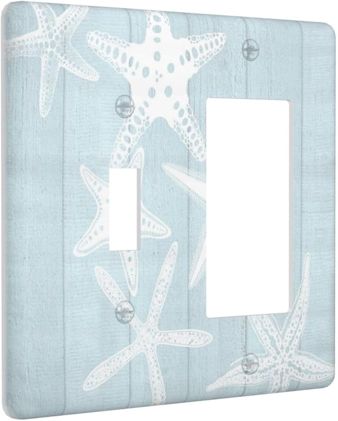 Beach Starfish Vintage Wood Rustic Country Ocean Outlet Covers 1 Toggle 1 Rocker Combination Decorative Wall Plate Electrical Switch Plates Light Switch Cover Plate for Farmhouse Bathroom Decor