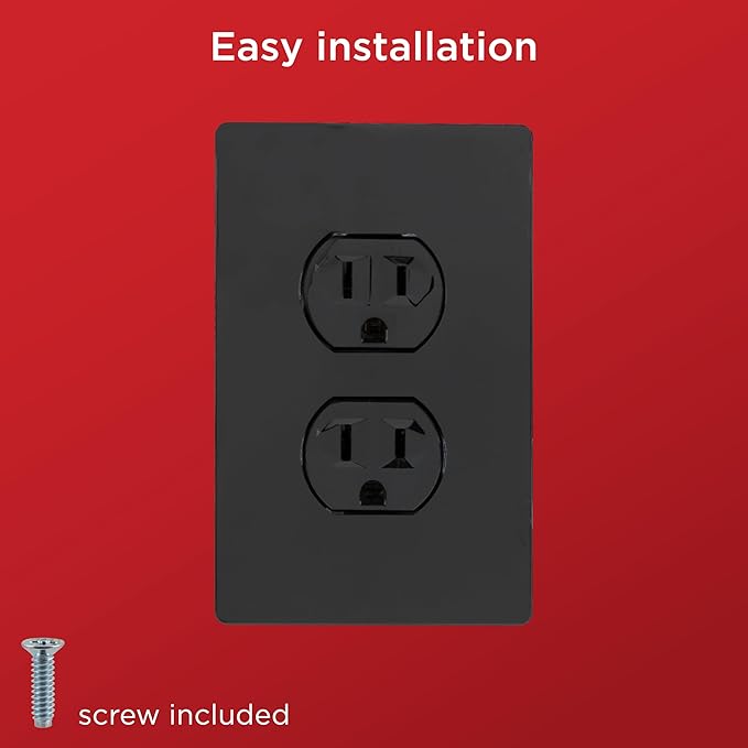 UltraPro Screwless Duplex Receptacle Wallplate, 1-Gang, Modern Snap-On Cover, Child-Safe, Durable Polycarbonate, Easy DIY Installation, Black, 84462