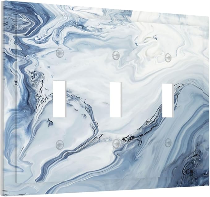Decorative Switch Plates Blue Marble Pattern 3 Gang Wall Plate Faceplate Triple Toggle Light Switch Cover Electrical Wall Panels for Bedroom living Room Decor