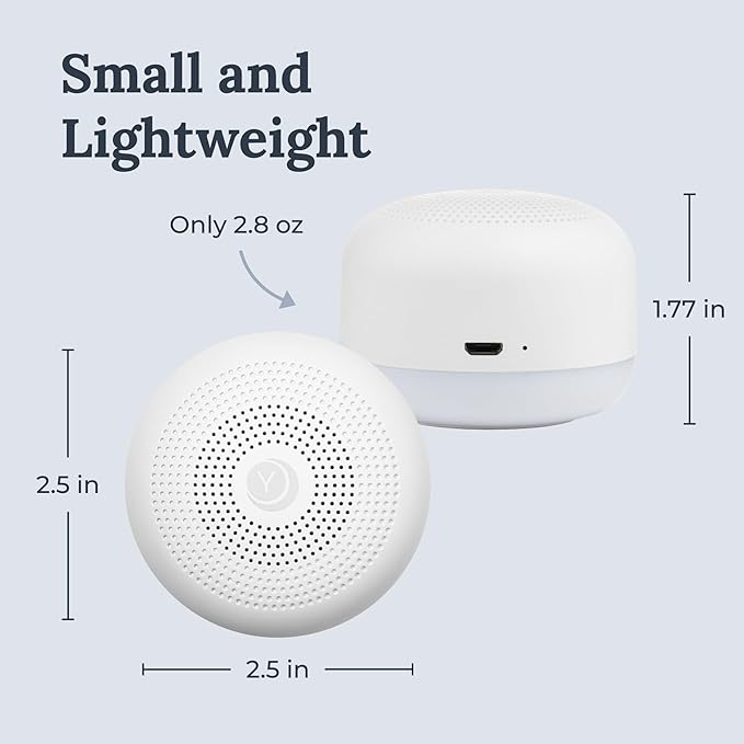 Yogasleep Travel Mini Portable White Noise Sound Machine (2 Pack) 6 Soothing Sounds, Volume Control, Dimmable Night Light, Sleep Therapy for Adults & Kids, USB Rechargeable, Lanyard Included