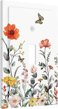 Vintage Floral Colorful Butterfly Wild Flowers Decorative Light Switch Cover 1-Gang Vibrant Spring Vibrant Blossom Single Toggle Wall Plate Electrical Device Outlet Switch Faceplate Cover Jumbo Size