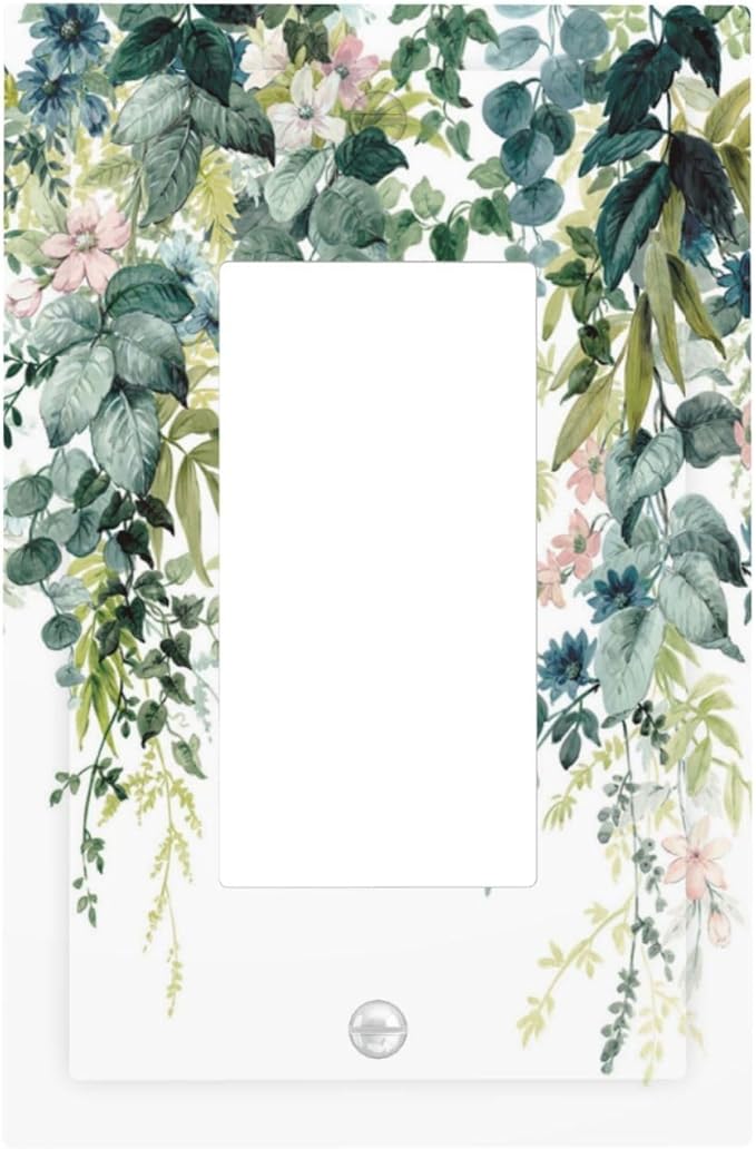 Colorful Plant Flower Sage Eucalyptus Leaves Decorative Outlet Covers 1 Gang Single Rocker Light Switch Cover Plate Wall Plates GFCI Faceplate for Bedroom Living Room Decor