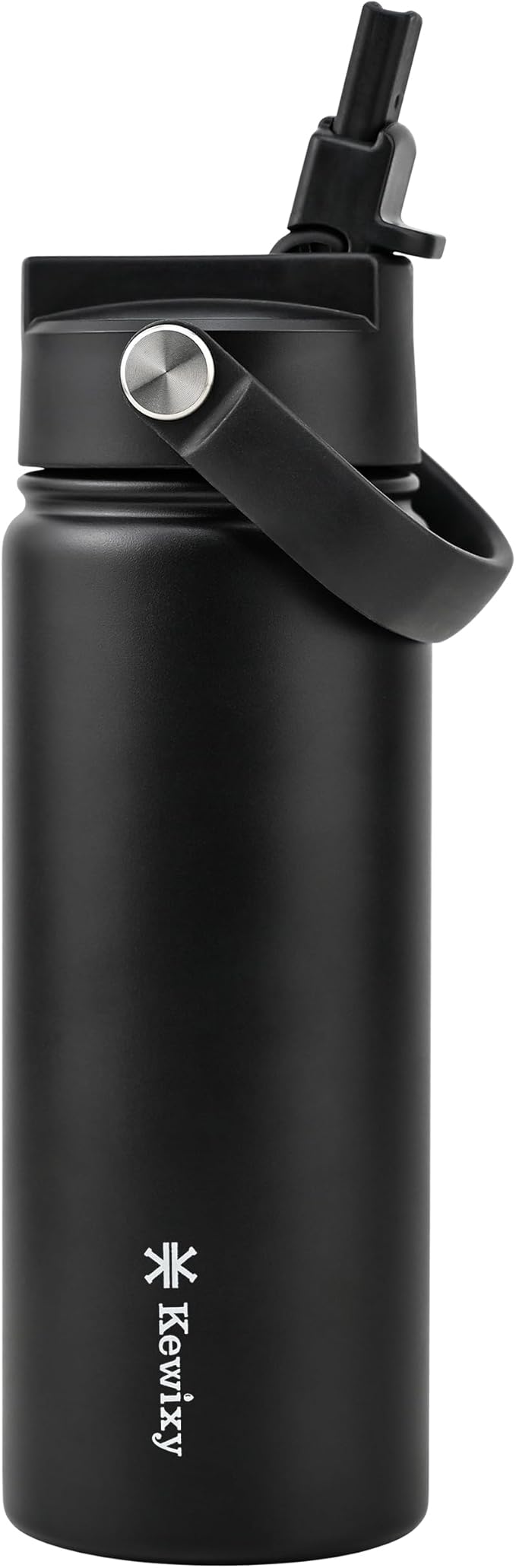 KEWIXY 18oz Insulated Water Bottle with Straw, Easy Slide Lid, Leak Proof, Keep Cold 24H, Vacuum Insulated Tumbler, Metal Stainless Steel with Handle for School, BBlack