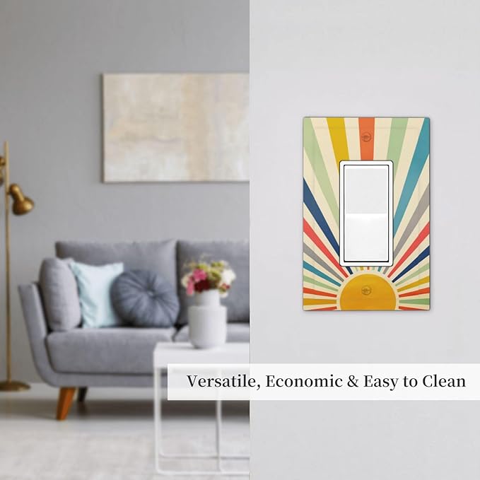 Middle Mid Century 60s 70s Boho Hippie Abstract Sun Art 1 Gang Single Decorator/Rocker Wall Plate Light Switches GFCI Electrical Device Face Switchplate Plug Cover for Dimmers, Receptacle, USB Outlet