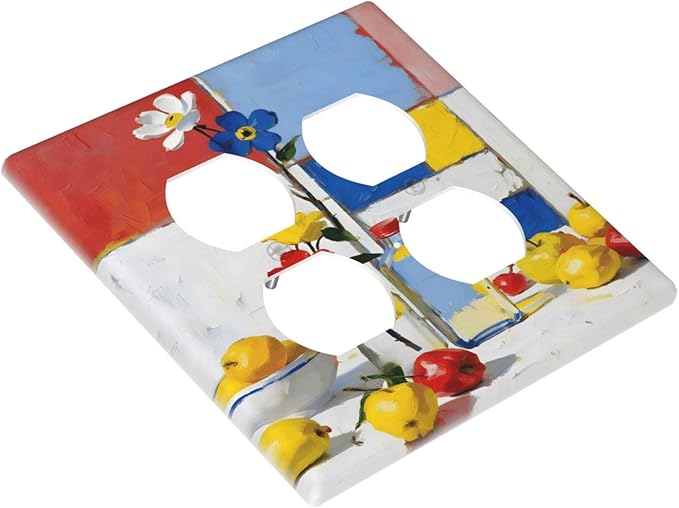 Color Block Floral Still Life Art Red Yellow Blue Abstract Outlet Covers 2 Gang Double Duplex Decorative Light Switch Covers Electrical Wallplates Socket Faceplate for Farmhouse Bedroom Decor